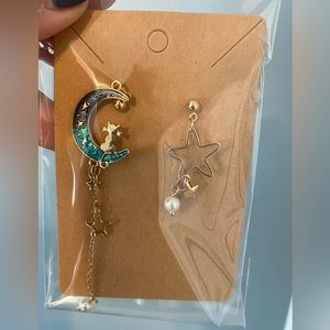Blue moon cat dangle earrings